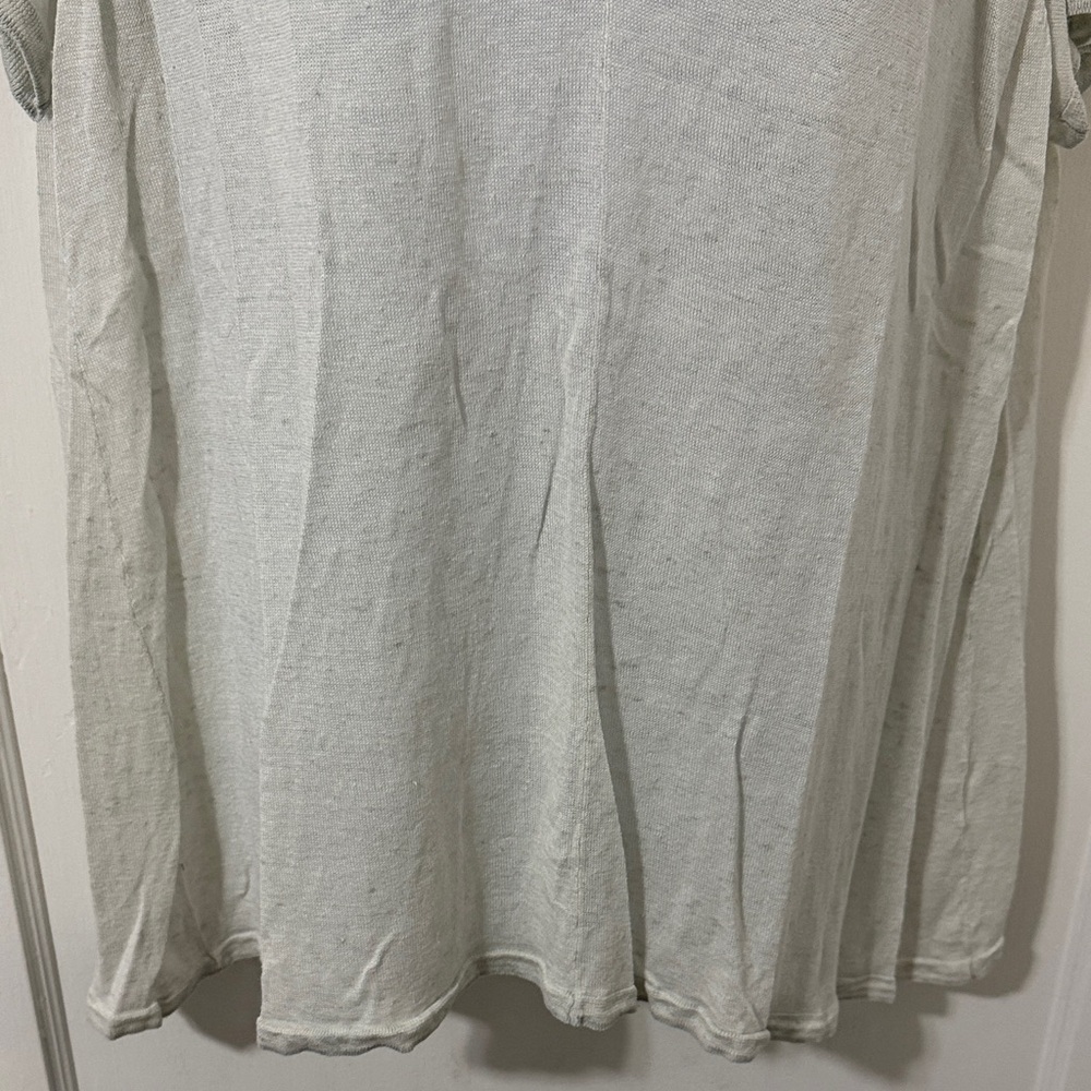 Eileen Fisher Tri-Blend Cream-Gray V-Neck Short Sleeve Top - Picture 3 of 15